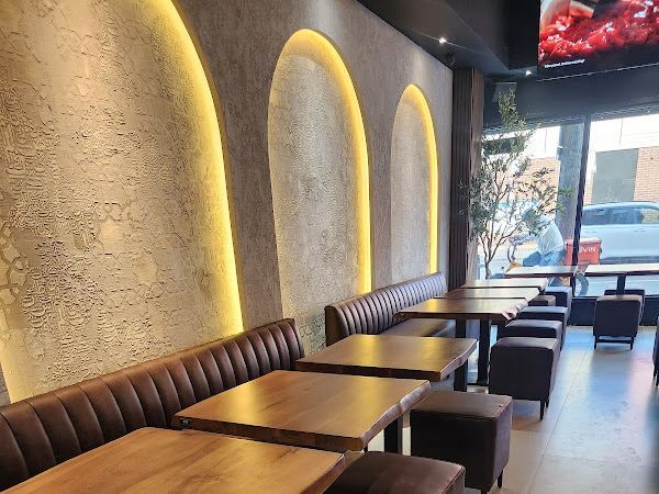 Habibz Corner restaurant seating with illuminated arches